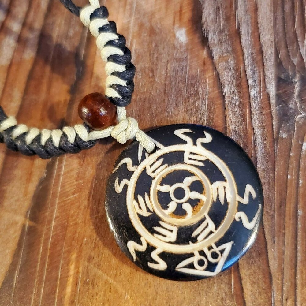 Handcrafted Tribal Buffalo Bone Carved Symbols Necklace from India
